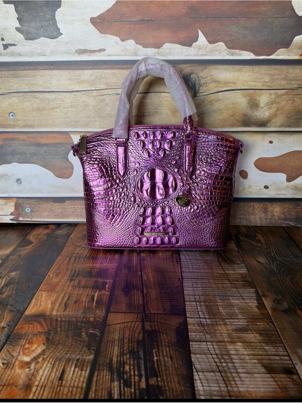 Firm Brahmin Duxbury Opera Melbourne Satchel FOILED Metallic Purple Pink NWT